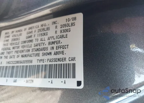 2009 Honda Accord 3.5 Ex-L z USA, uszkodzony, nr VIN 1HGCS22869A005556